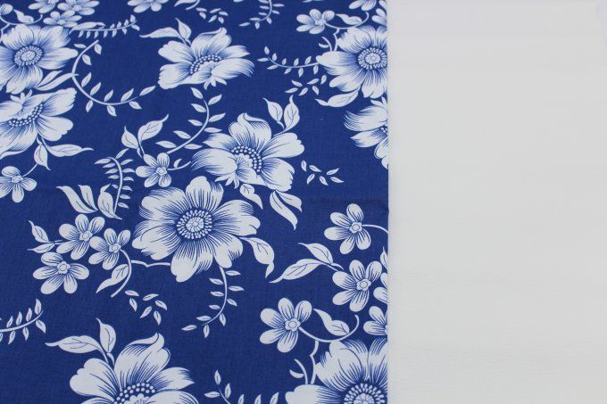 PACK CREATIF - Tissu bleu à fleurs + simili