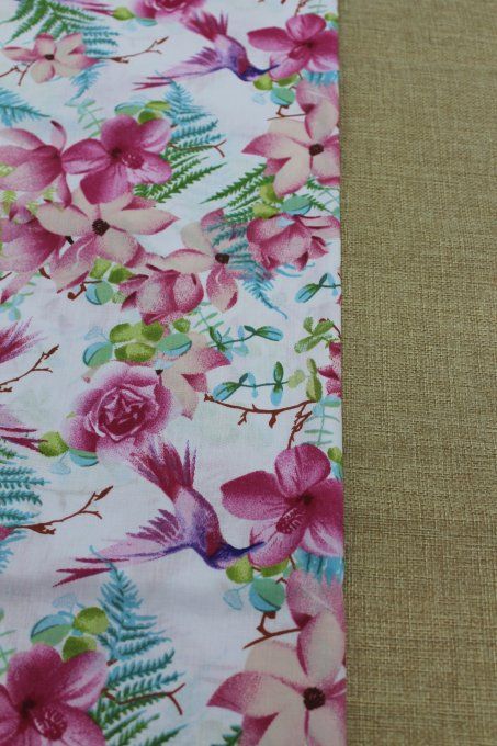 PACK CREATIF - Tissu Fleurs blanc + toile de jute