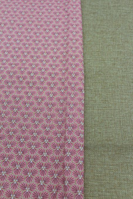 PACK CREATIF - Tissu Géométrique rose + toile de jute