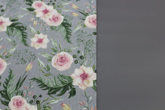 PACK CREATIF - Tissu gris à fleurs + simili