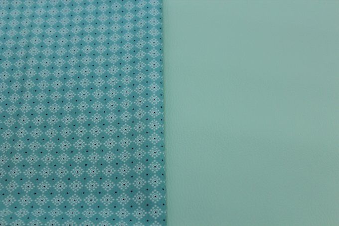 PACK CREATIF - Tissu vert d'eau géométrique + simili