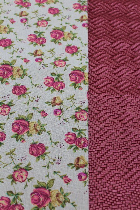 PACK CREATIF - Tissu Fleurs roses bordeau + simili