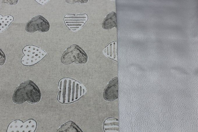 PACK CREATIF - Tissu Coeurs gris + simili